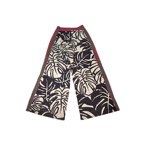 Farm Rio Anthropologie Wide Leg Linen Pants Black White Monstera Leaf Small Boho - Picture 7 of 13